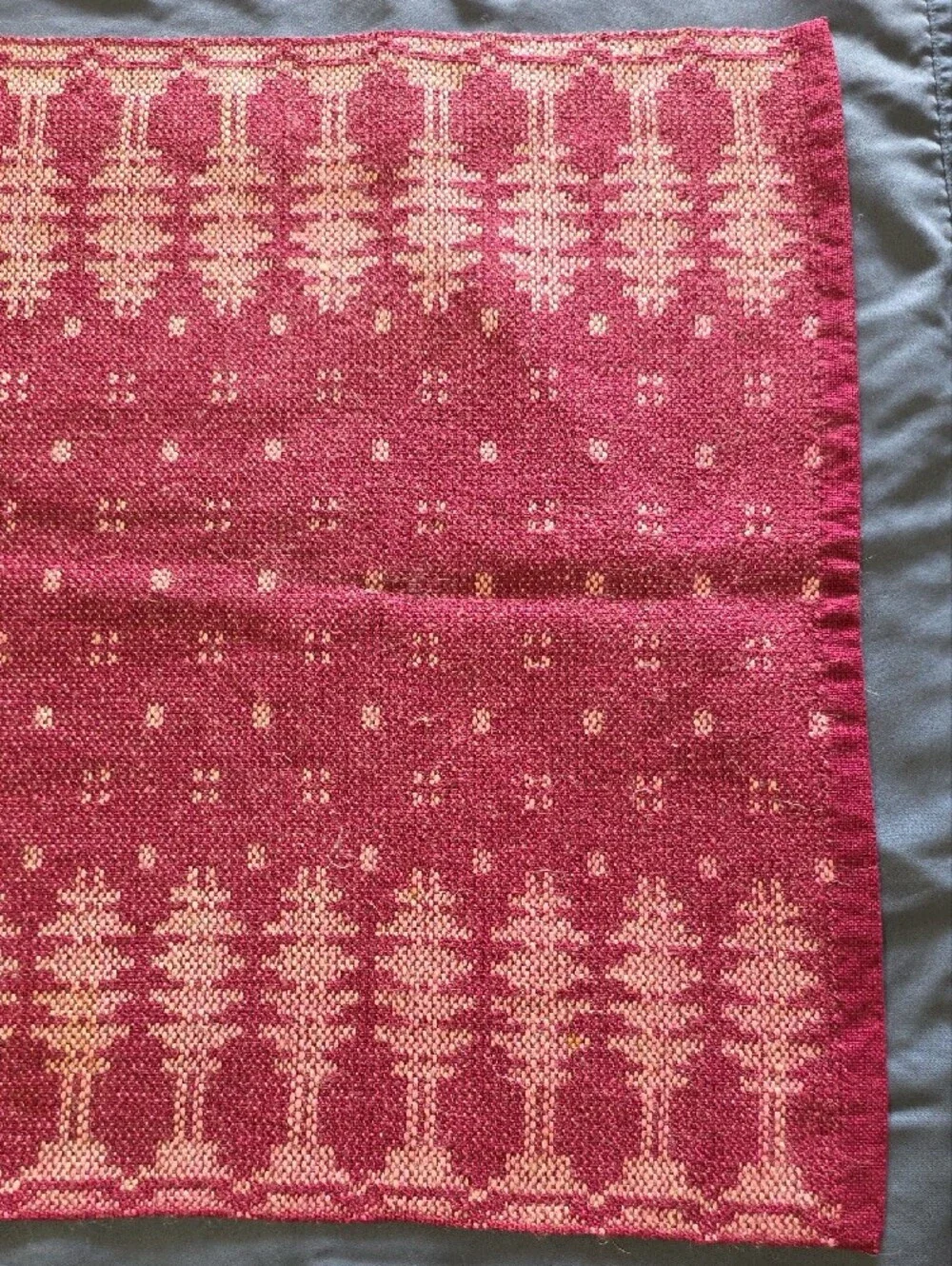 Handwoven Burgundy and Cream Patterned Table Runner